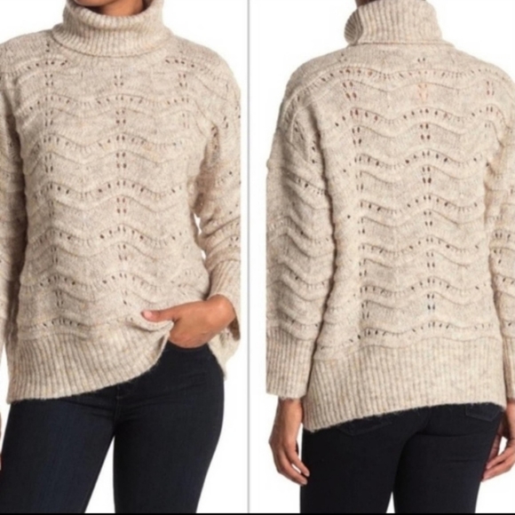 FRNCH Paris Sweaters - FRNCH  Small/ Medium Oatmeal Chevron Oversized Cowel Neck Sweater
